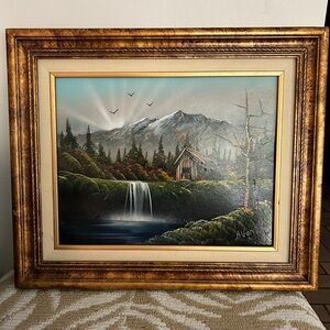 Gold and Green Mountain Landscape Painting